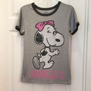 NWOT Medium Juniors Snoopy Belle "Single" Heather Gray Soft Crewneck Tshirt